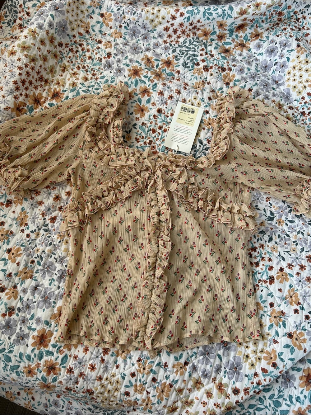 NWT Sezane Wood Beige Tulip Blouse - Picture 4 of 9